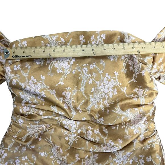 ASOS Luxe Extreme Bardot Sleeve Floral Jacquard Mini Dress Size 12 - Picture 6 of 7